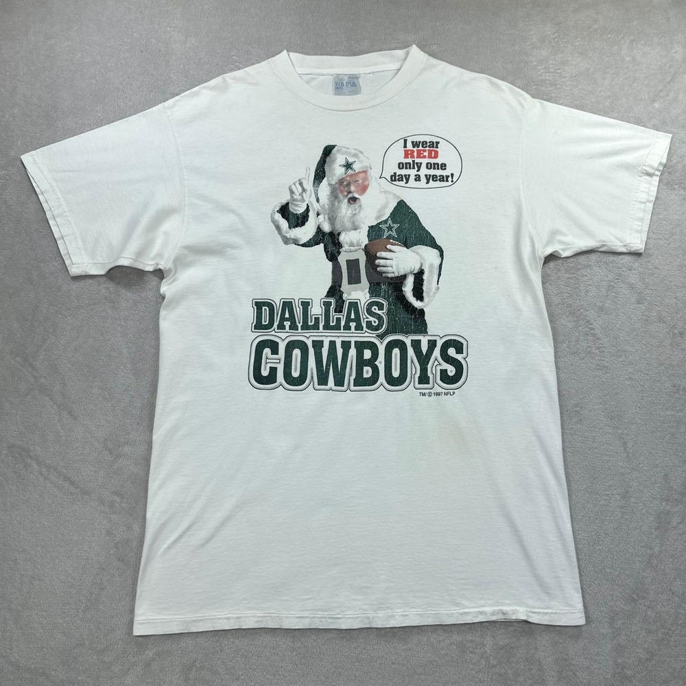 Vintage Dallas Cowboys Shirt Mens XL White NFL Football Santa Clause 1997 Tultex